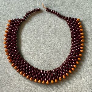 Elegant Maroon and Amber Beaded Necklace by Brazilian Indigenous Women